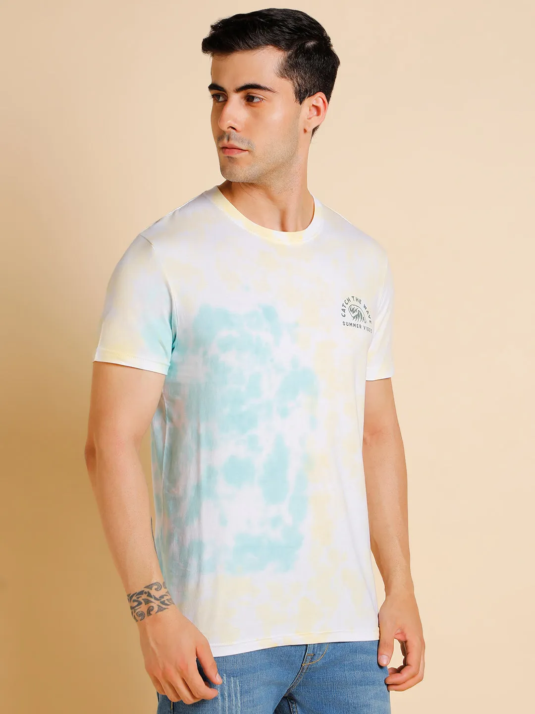 Men's Slim Fit  Solid Green Crew- Neck T-Shirt
