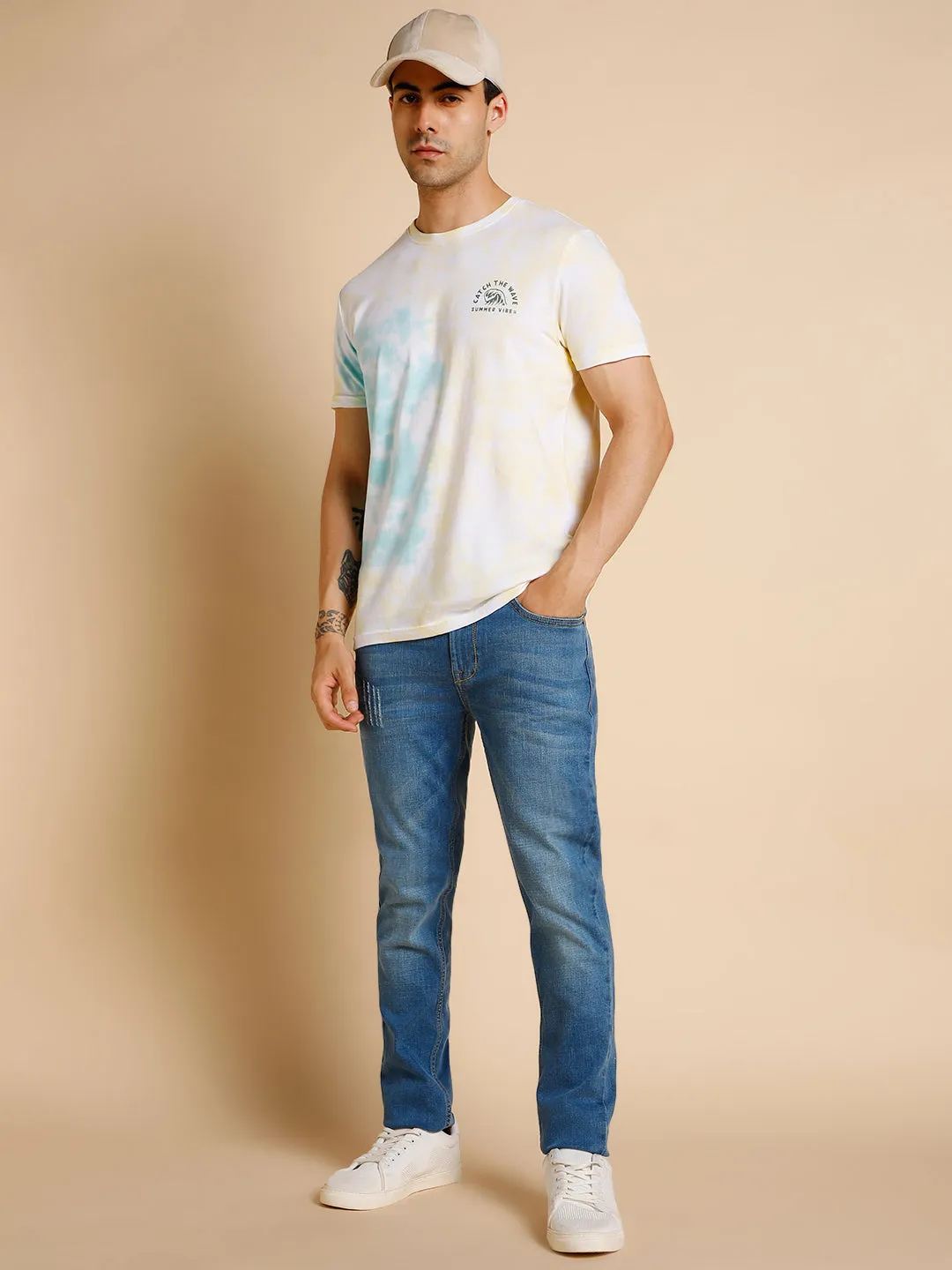 Men's Slim Fit  Solid Green Crew- Neck T-Shirt