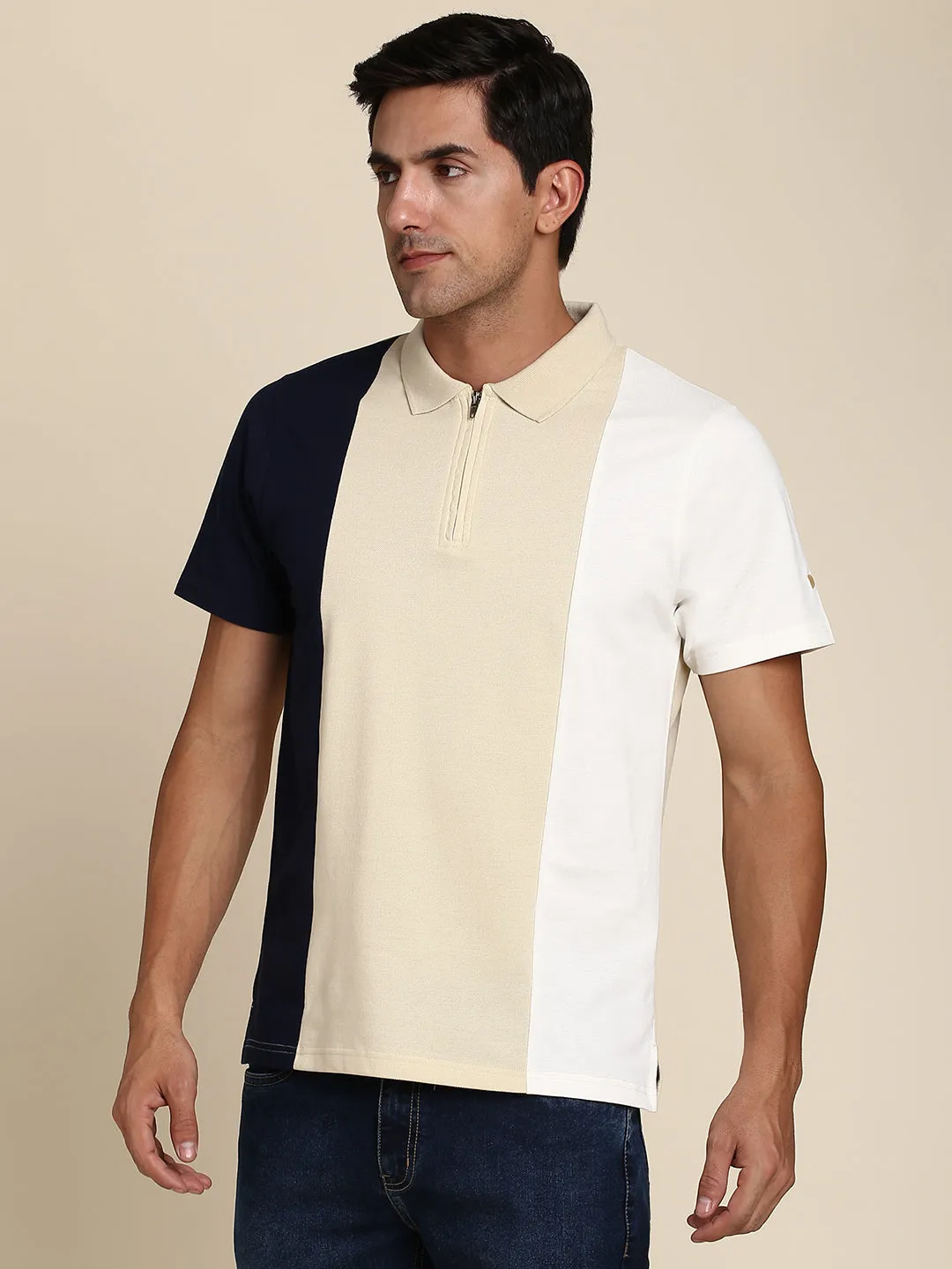 Men's Soft And Stretchy Fabric Beige  Casual Polo Tshirt