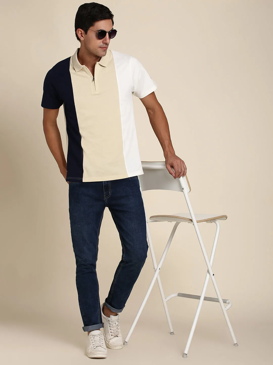Men's Soft And Stretchy Fabric Beige  Casual Polo Tshirt