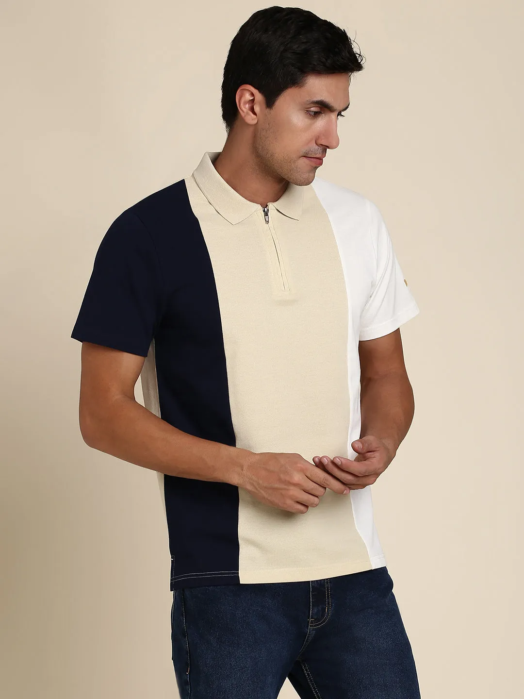 Men's Soft And Stretchy Fabric Beige  Casual Polo Tshirt