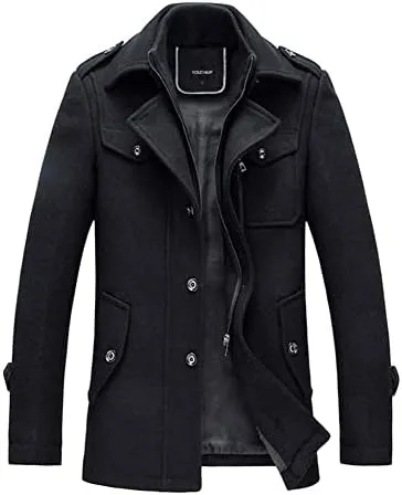 Mens Wool Coats Winter Tweed Trench Coat Casual Peacoats Regular Fit Outerwear Jacket   133328