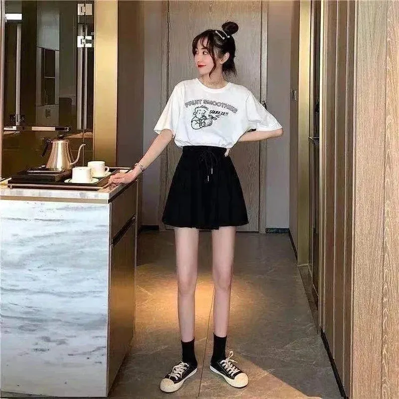 MEXZT 5Xl Summer Shorts Skirts Women High Waist Wide Leg Black