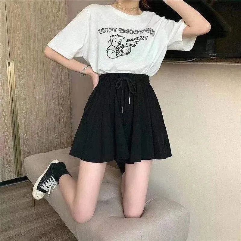 MEXZT 5Xl Summer Shorts Skirts Women High Waist Wide Leg Black