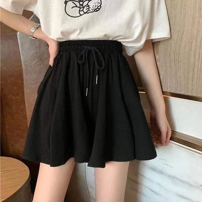 MEXZT 5Xl Summer Shorts Skirts Women High Waist Wide Leg Black