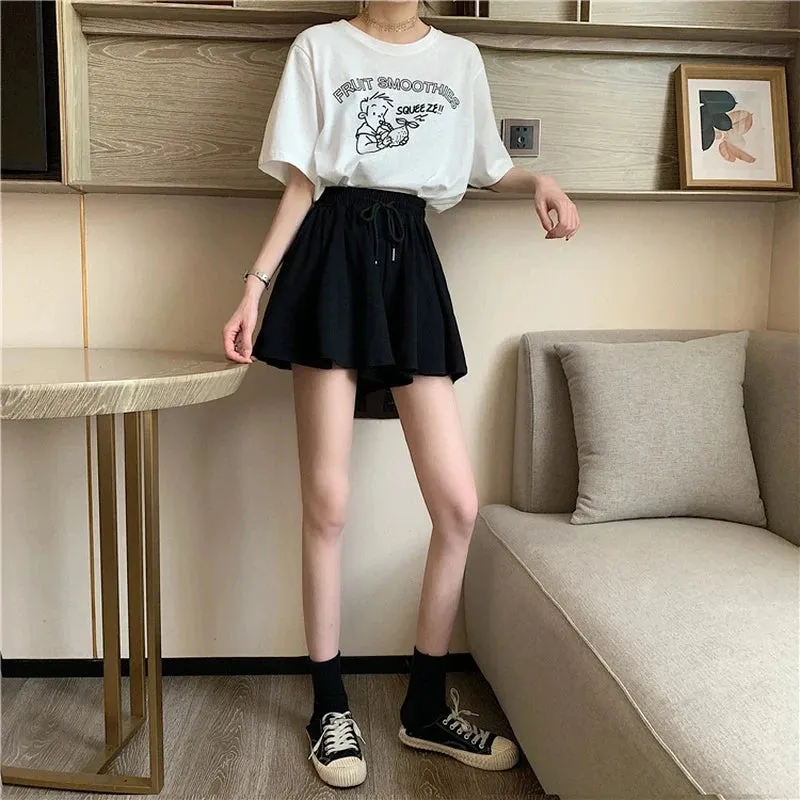 MEXZT 5Xl Summer Shorts Skirts Women High Waist Wide Leg Black