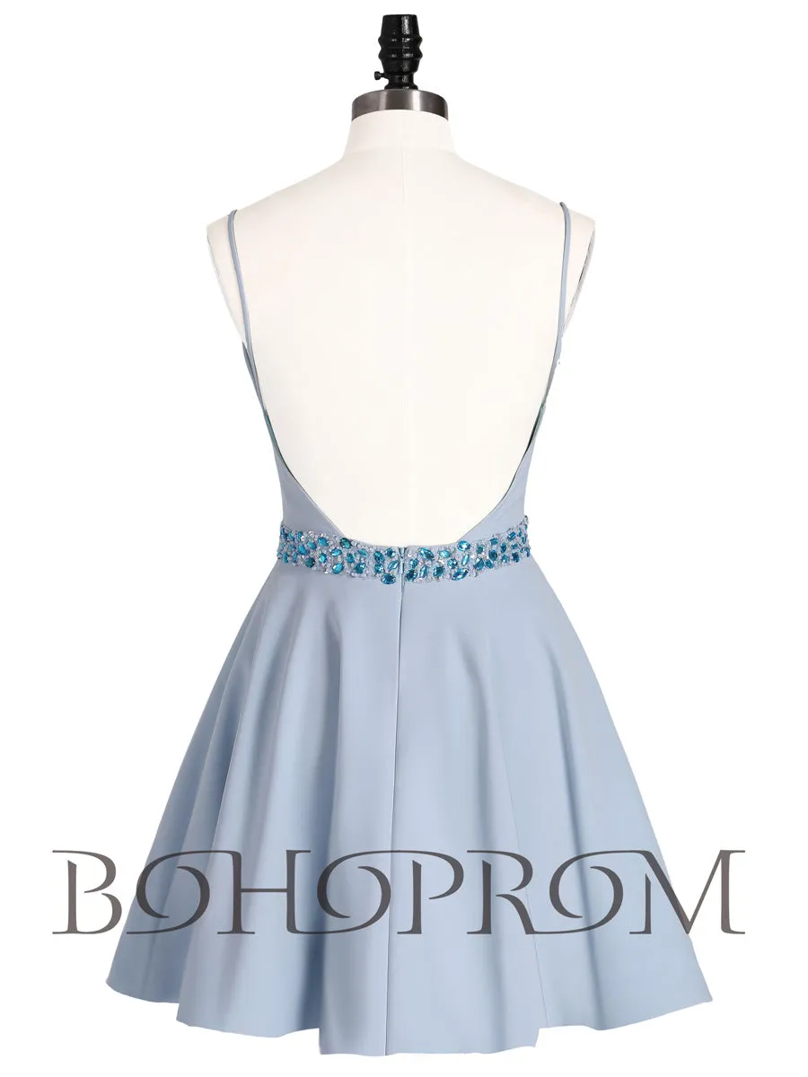 Modern Satin Spaghetti Straps Neckline A-line Homecoming Dresses HD224