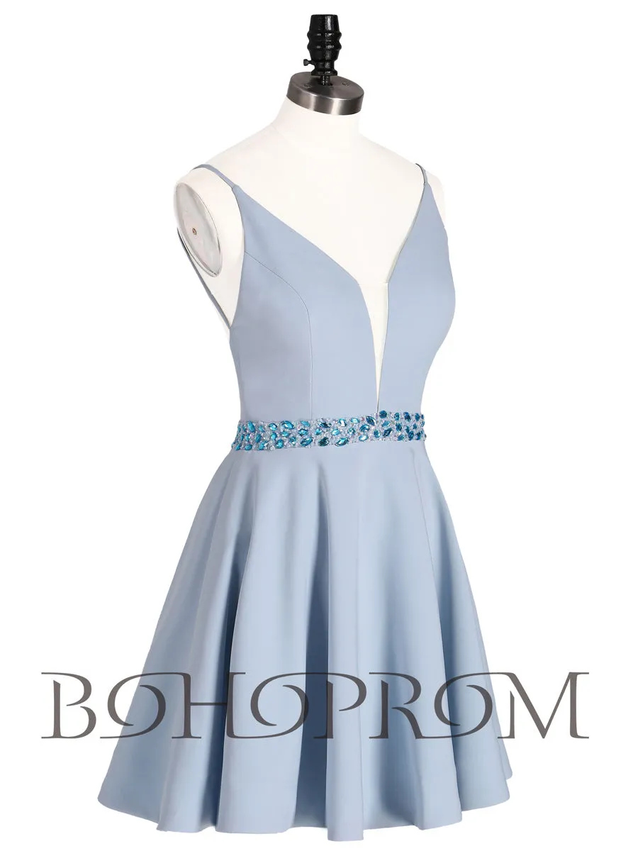 Modern Satin Spaghetti Straps Neckline A-line Homecoming Dresses HD224