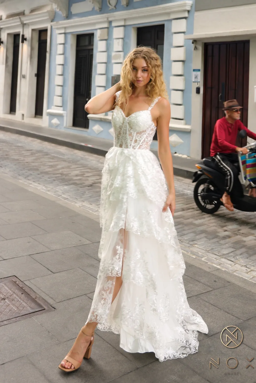 Off Shoulder  A Line Ruffle Slit Prom Dress_T1335