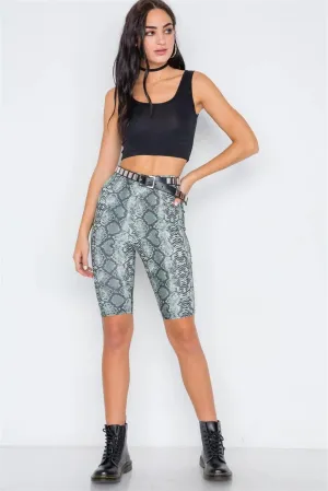 Olive Snake Print High-Waist Biker Shorts