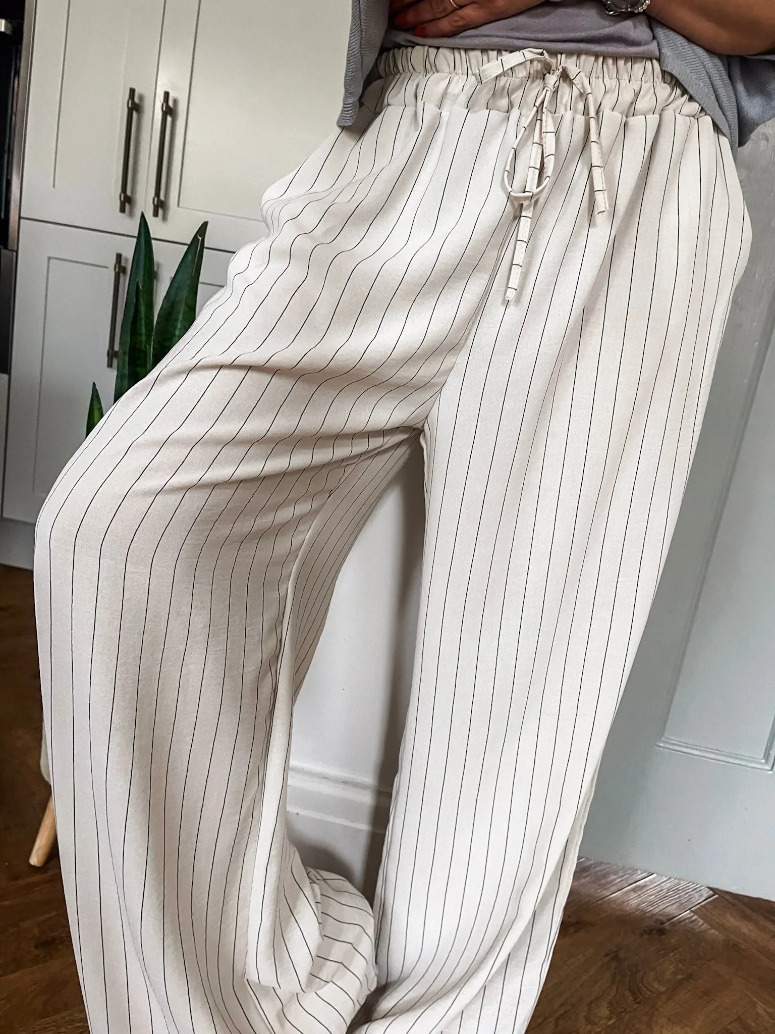 Pinstripe Wide Leg Trousers