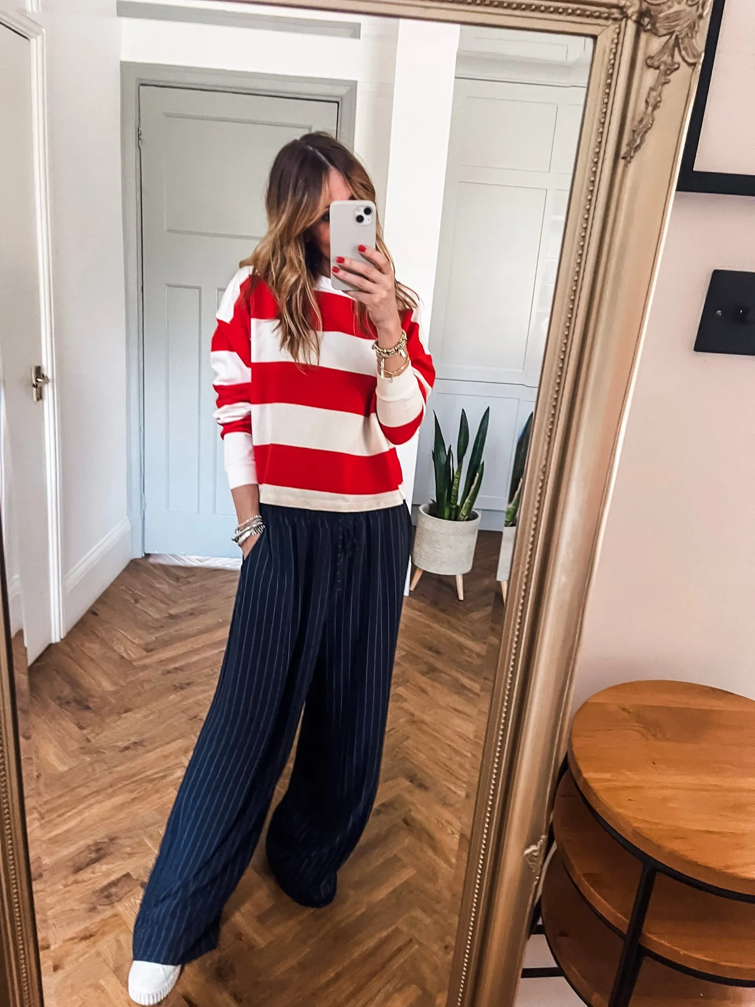 Pinstripe Wide Leg Trousers