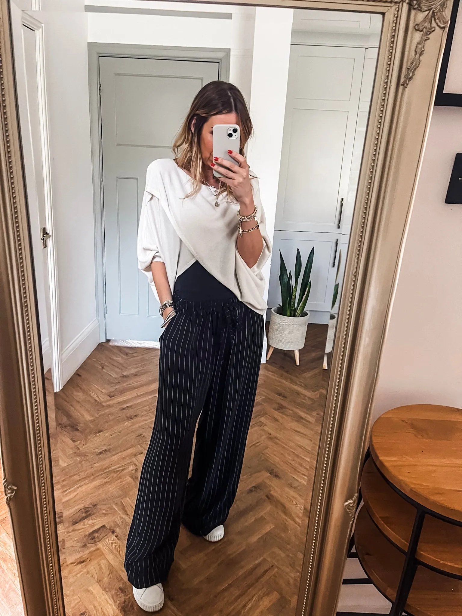 Pinstripe Wide Leg Trousers
