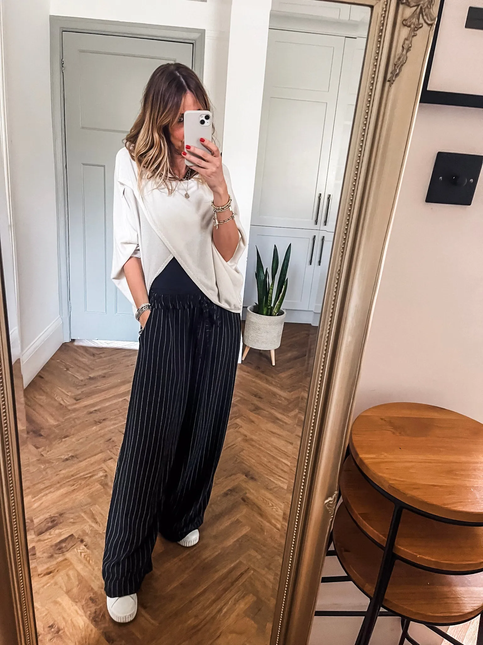Pinstripe Wide Leg Trousers