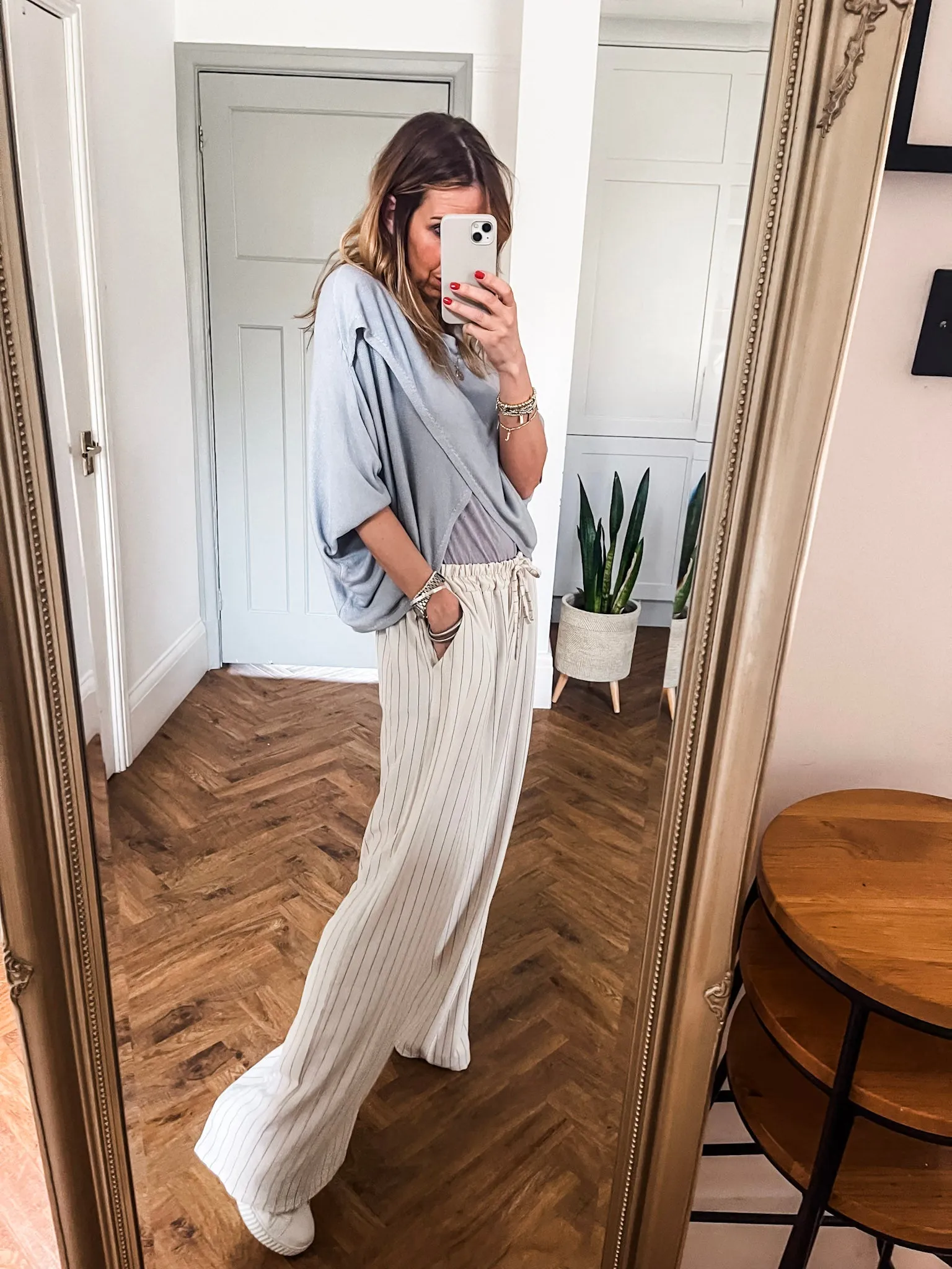 Pinstripe Wide Leg Trousers