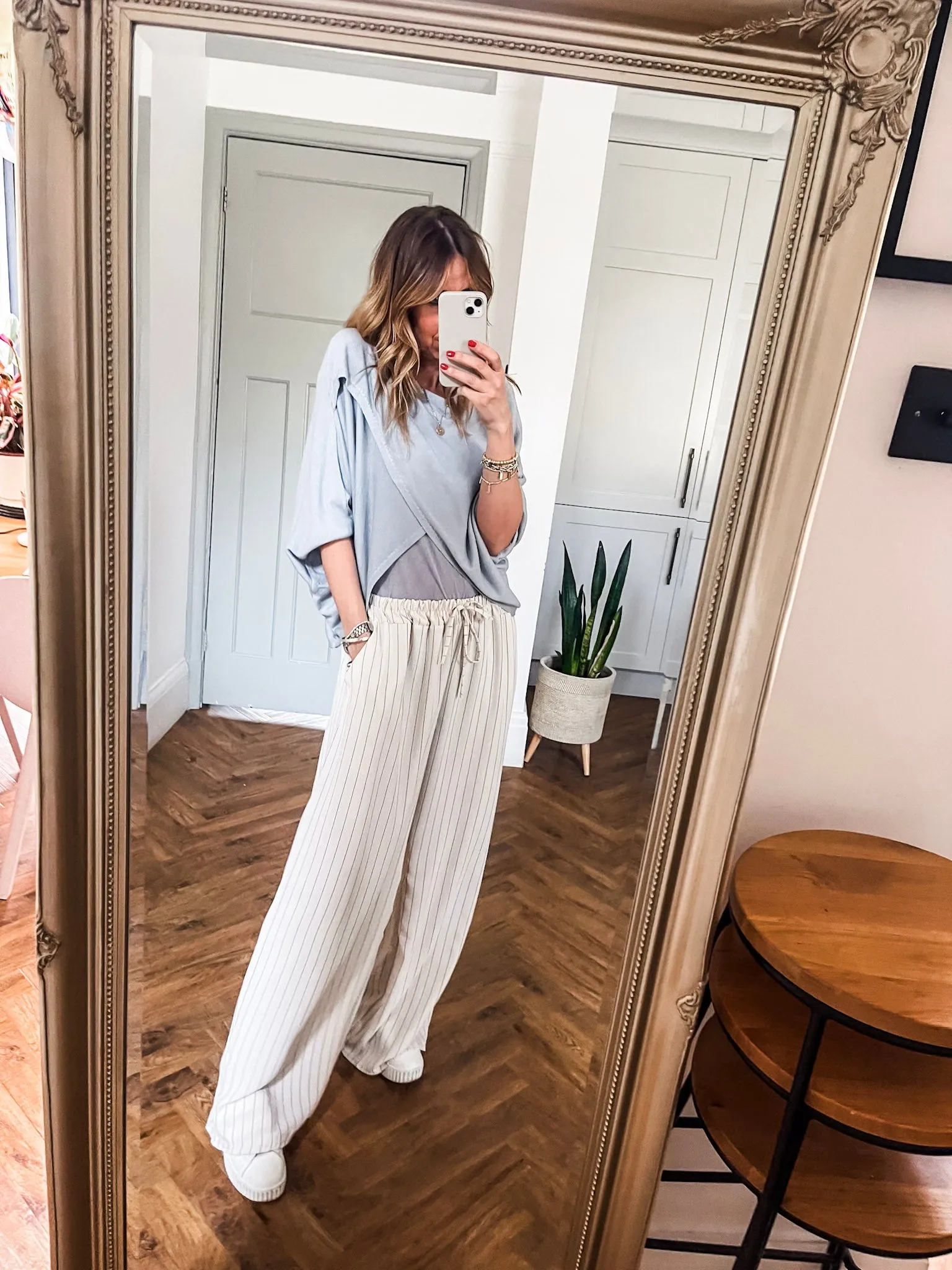 Pinstripe Wide Leg Trousers