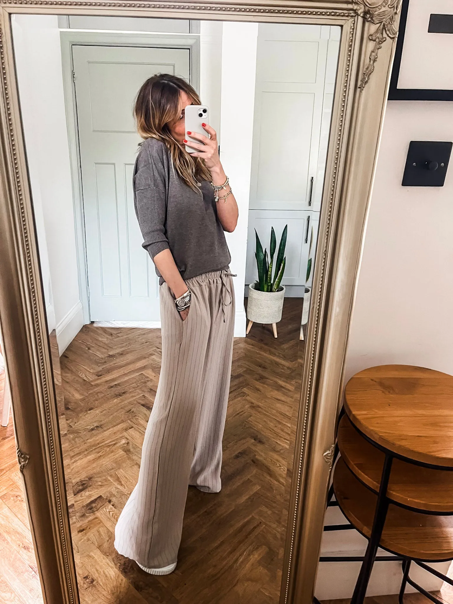 Pinstripe Wide Leg Trousers