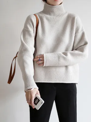 Pure Color Turtleneck Women Sweaters