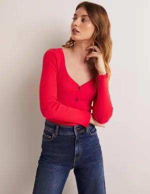 Ribbed Sweetheart Cardigan-Strawberry Tart Red