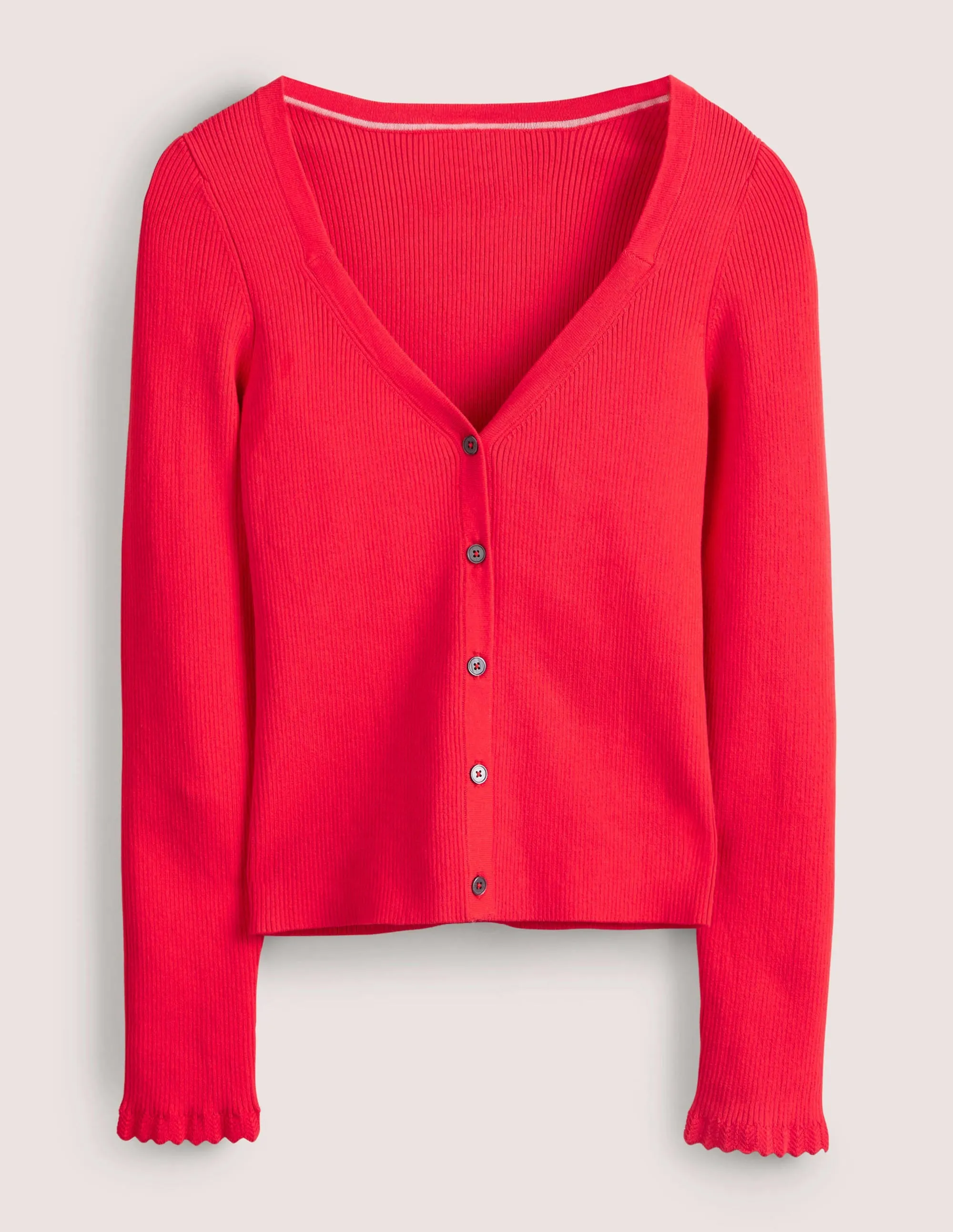 Ribbed Sweetheart Cardigan-Strawberry Tart Red
