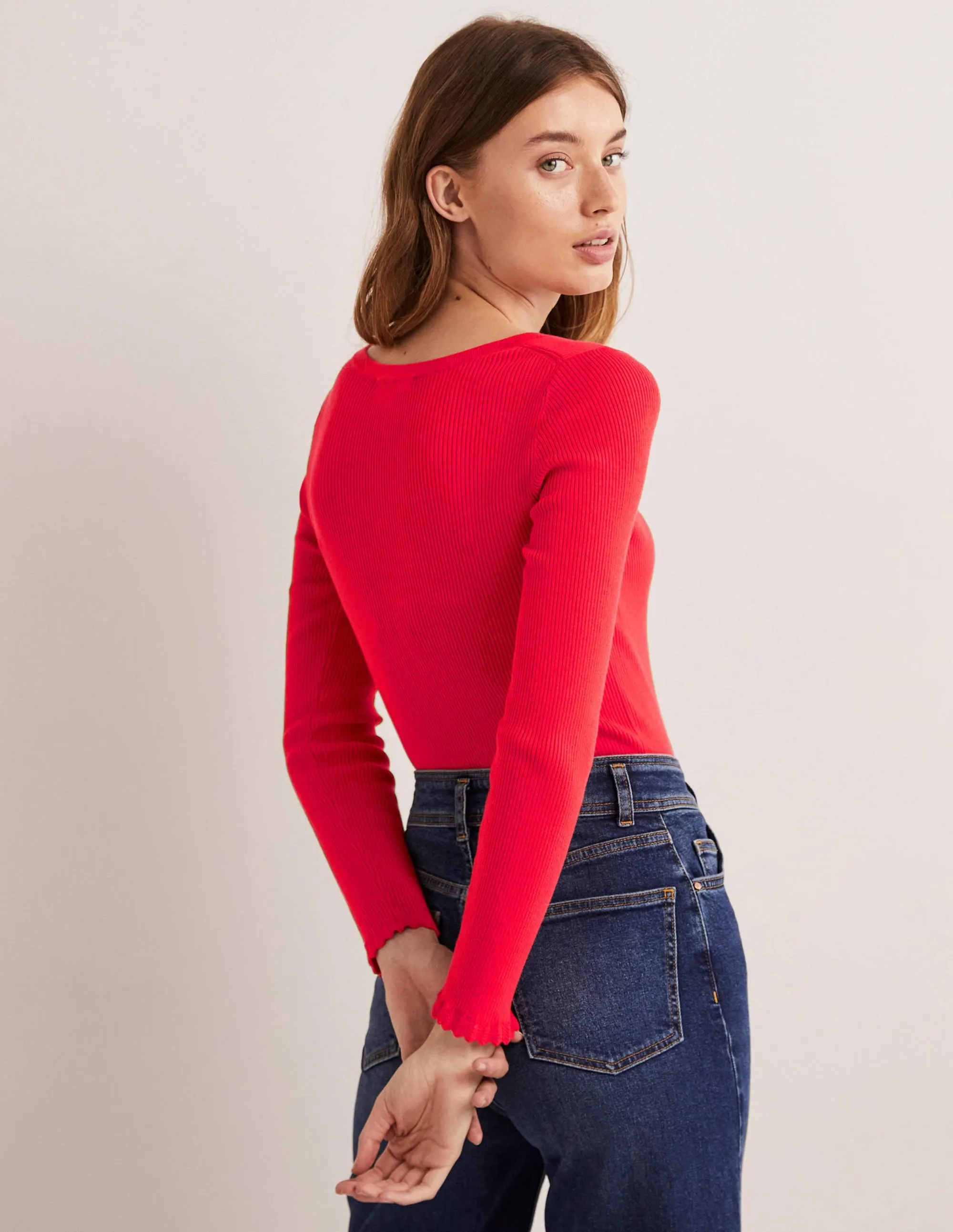 Ribbed Sweetheart Cardigan-Strawberry Tart Red