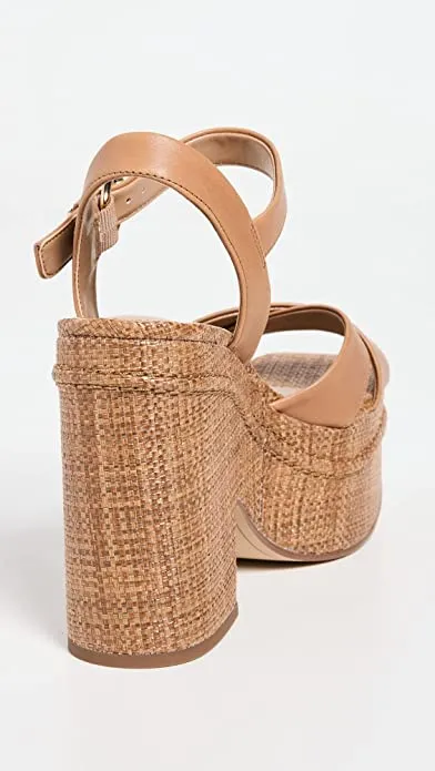 Sam Edelman Trianna Cuoio Brown Square Open Toe Ankle Strap Block Heeled Sandals