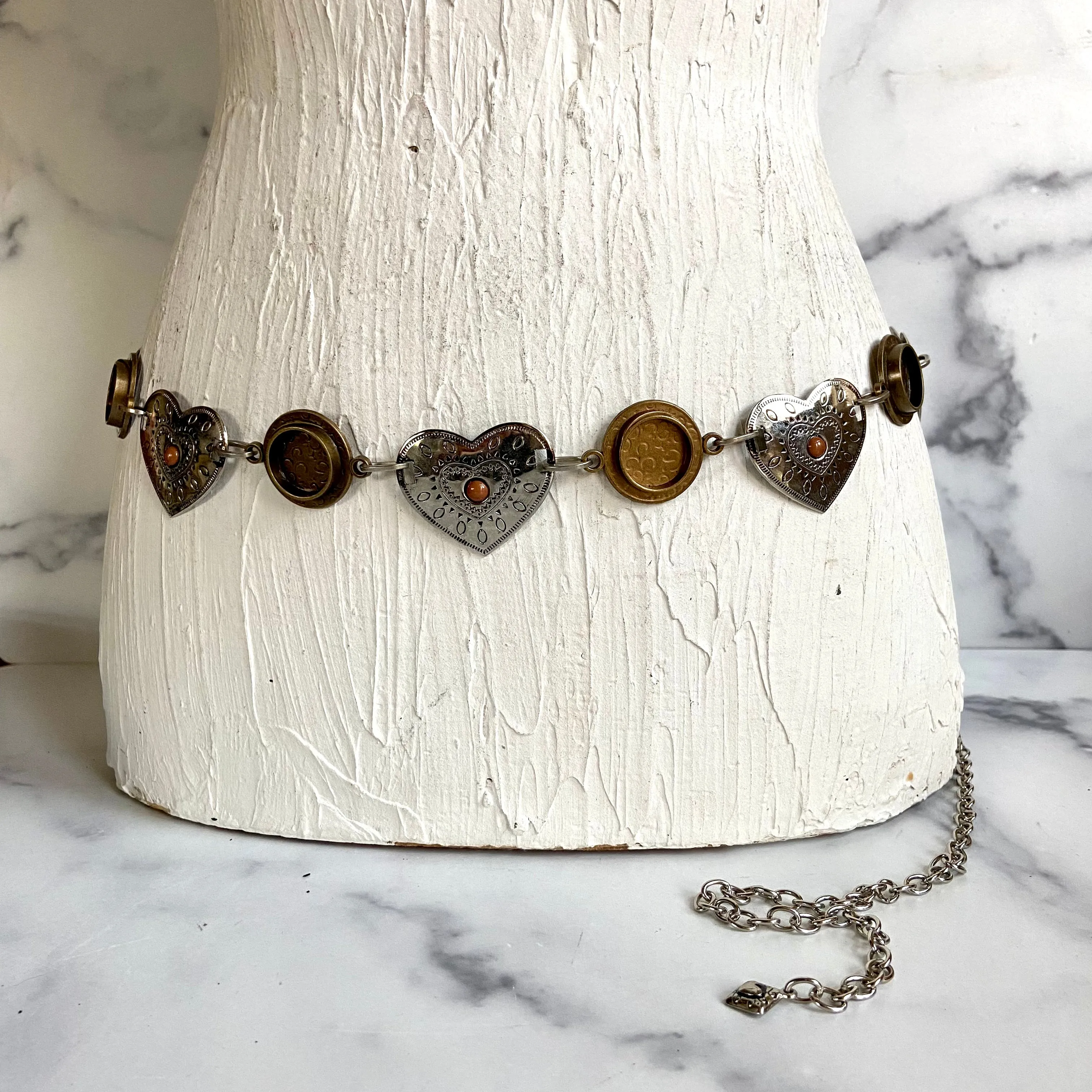Silver heart chain belt