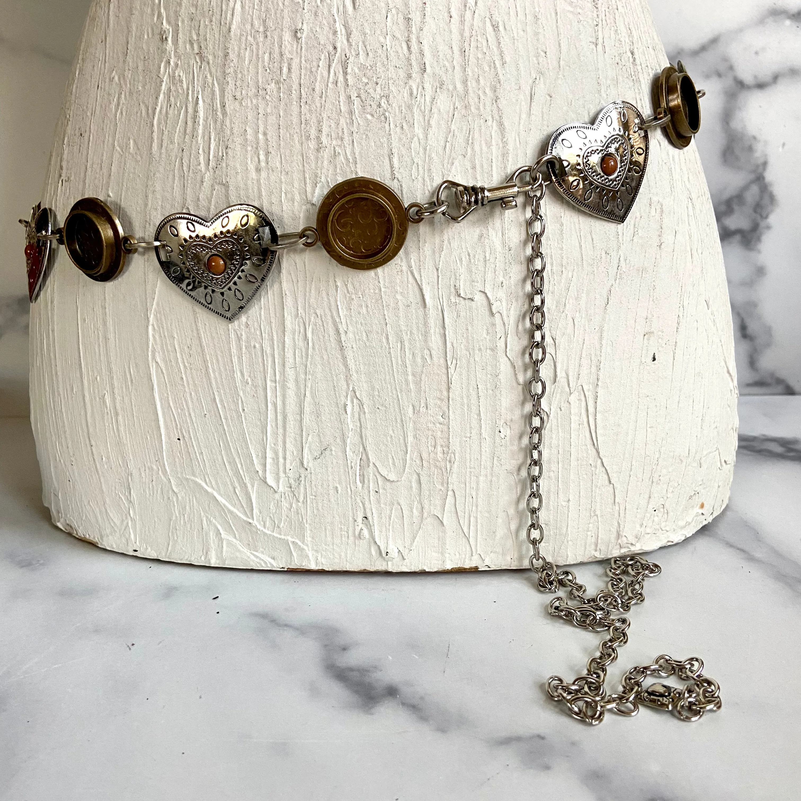 Silver heart chain belt
