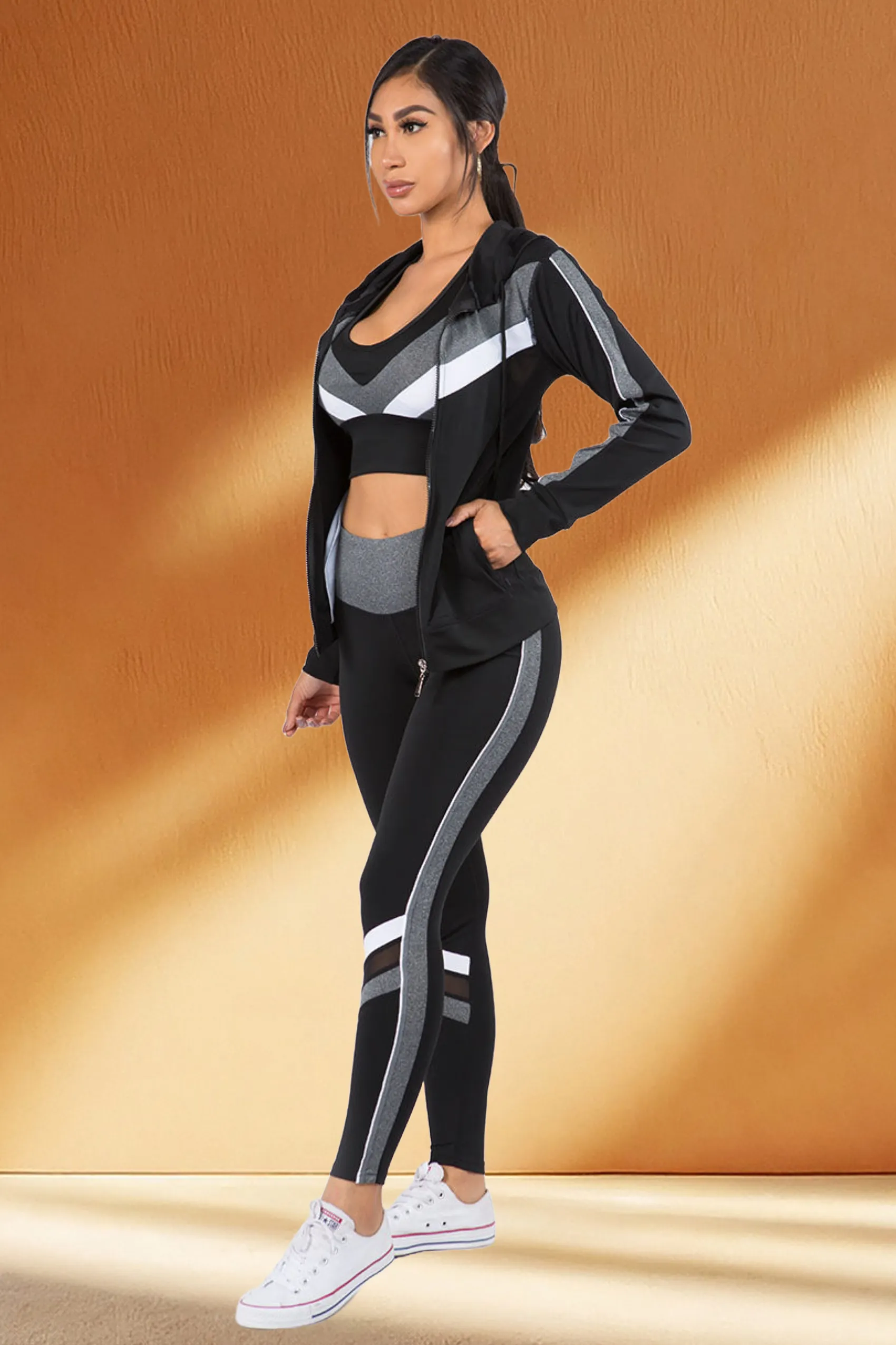 Striped Activewear 3 Piece Set