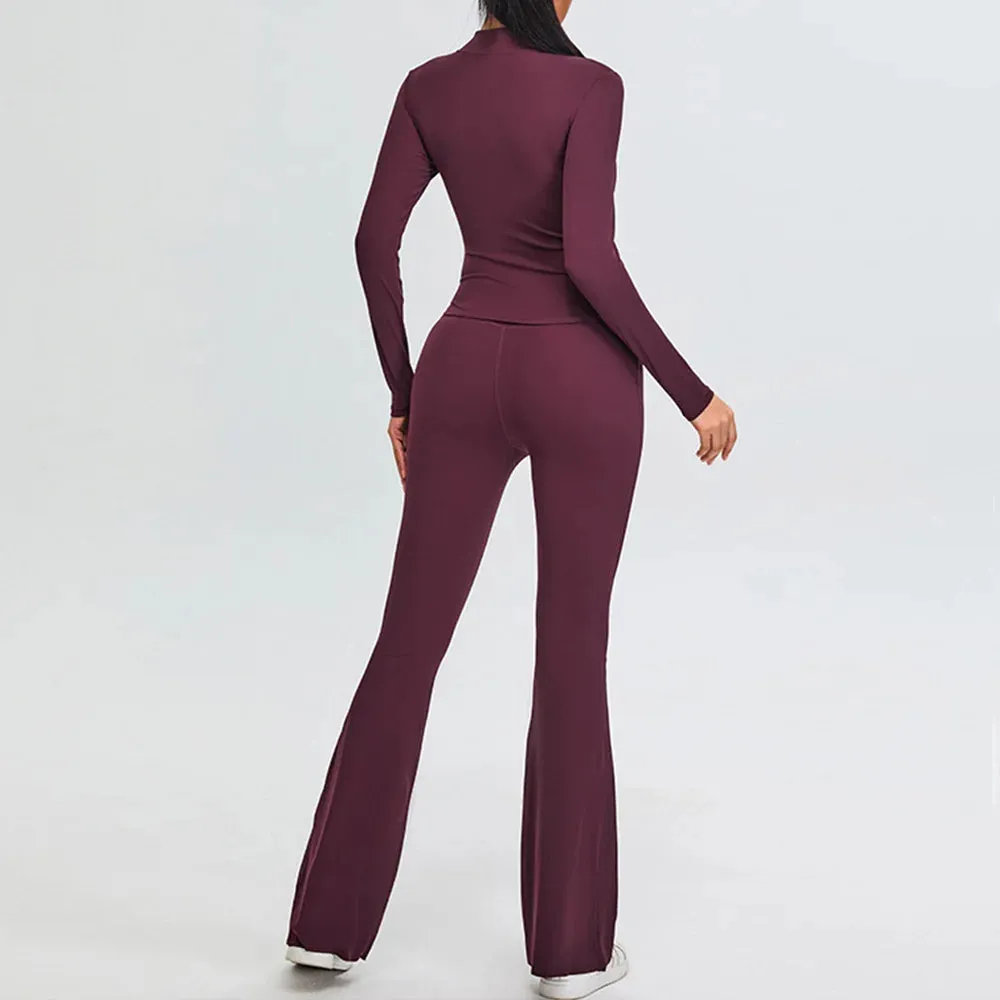 Trend4us Women's Sleek High-Waisted Flared Activewear Set