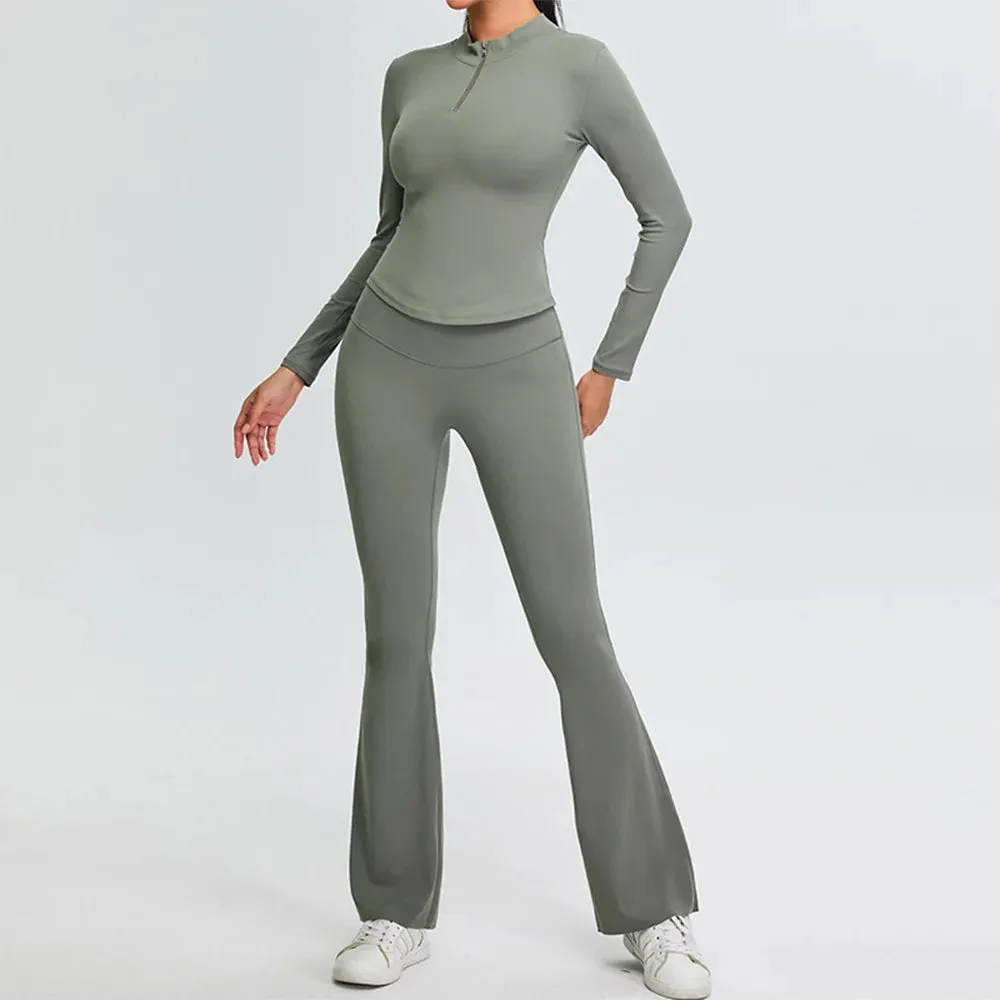 Trend4us Women's Sleek High-Waisted Flared Activewear Set