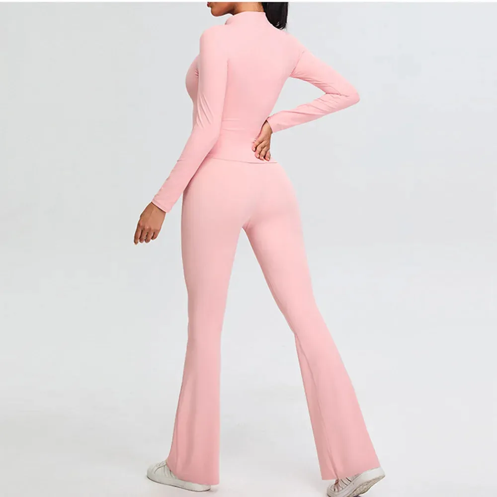 Trend4us Women's Sleek High-Waisted Flared Activewear Set