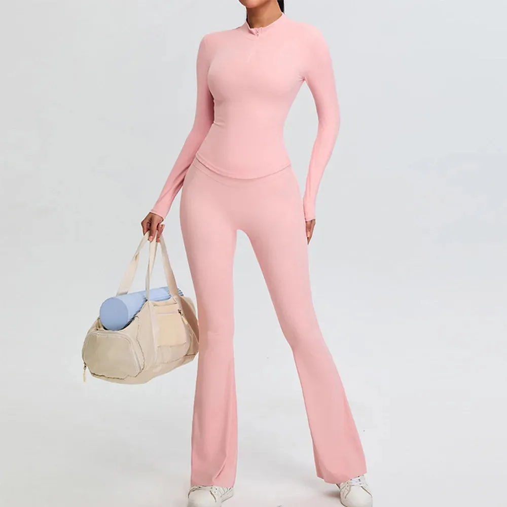 Trend4us Women's Sleek High-Waisted Flared Activewear Set