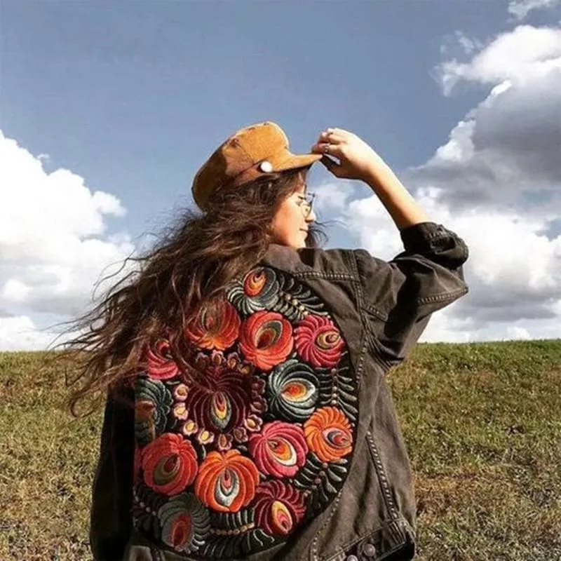 Vintage Floral Embroidery Denim Jacket