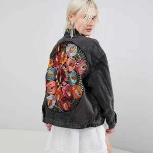 Vintage Floral Embroidery Denim Jacket