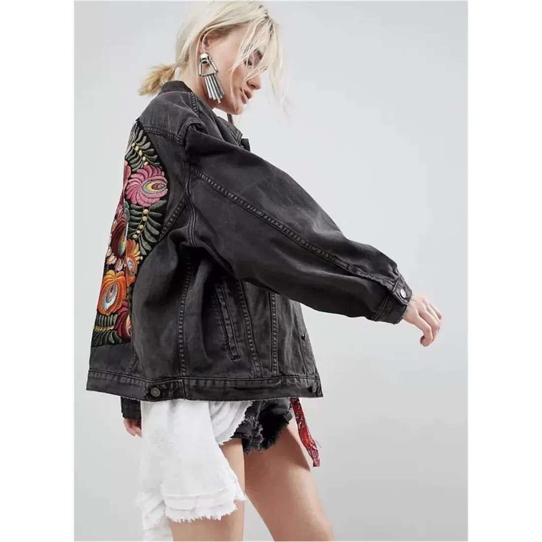 Vintage Floral Embroidery Denim Jacket