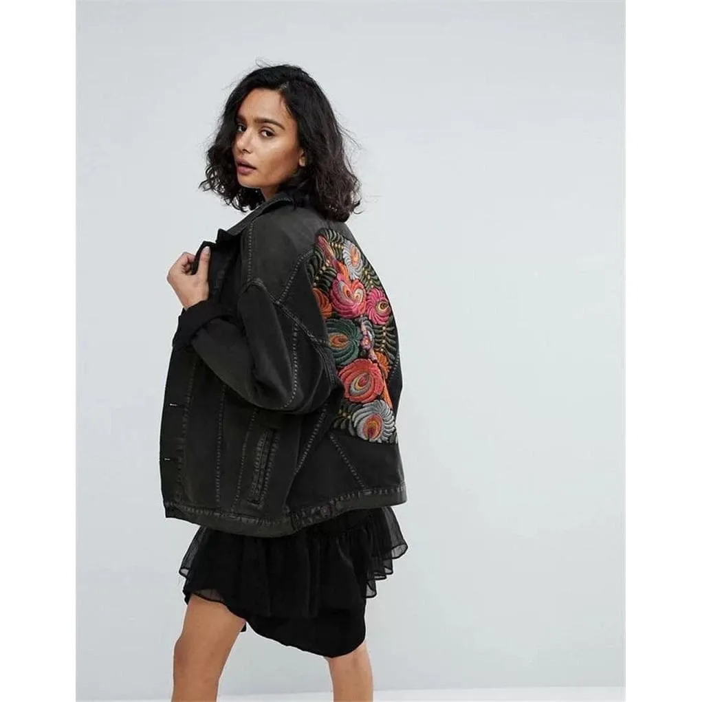 Vintage Floral Embroidery Denim Jacket