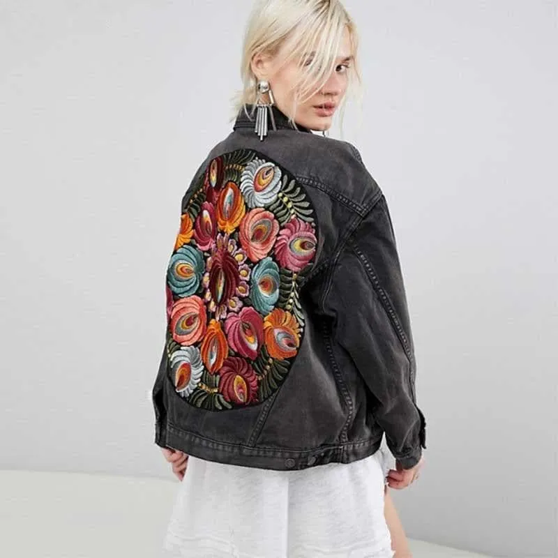 Vintage Floral Embroidery Denim Jacket