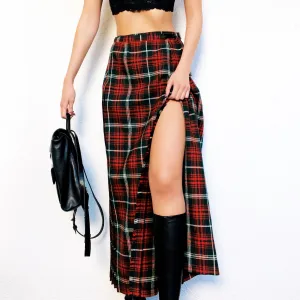 Vintage Plaid Maxi Wrap Skirt
