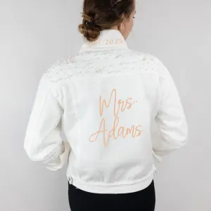 (White Pearl) Custom Wedding Pearl Denim Jacket
