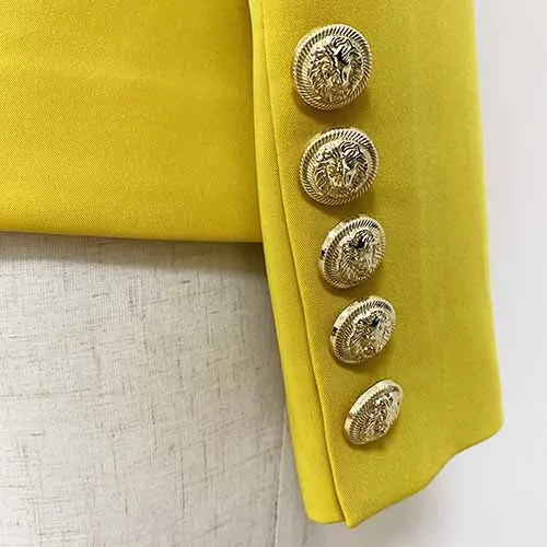 Women's Yellow Lion Buttons Fitted Blazer Jacket