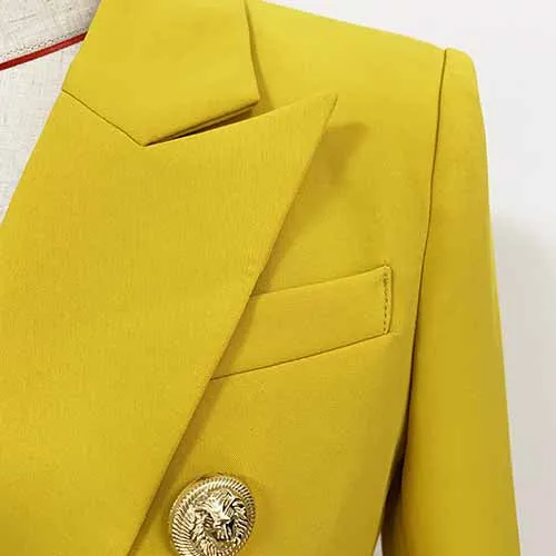 Women's Yellow Lion Buttons Fitted Blazer Jacket